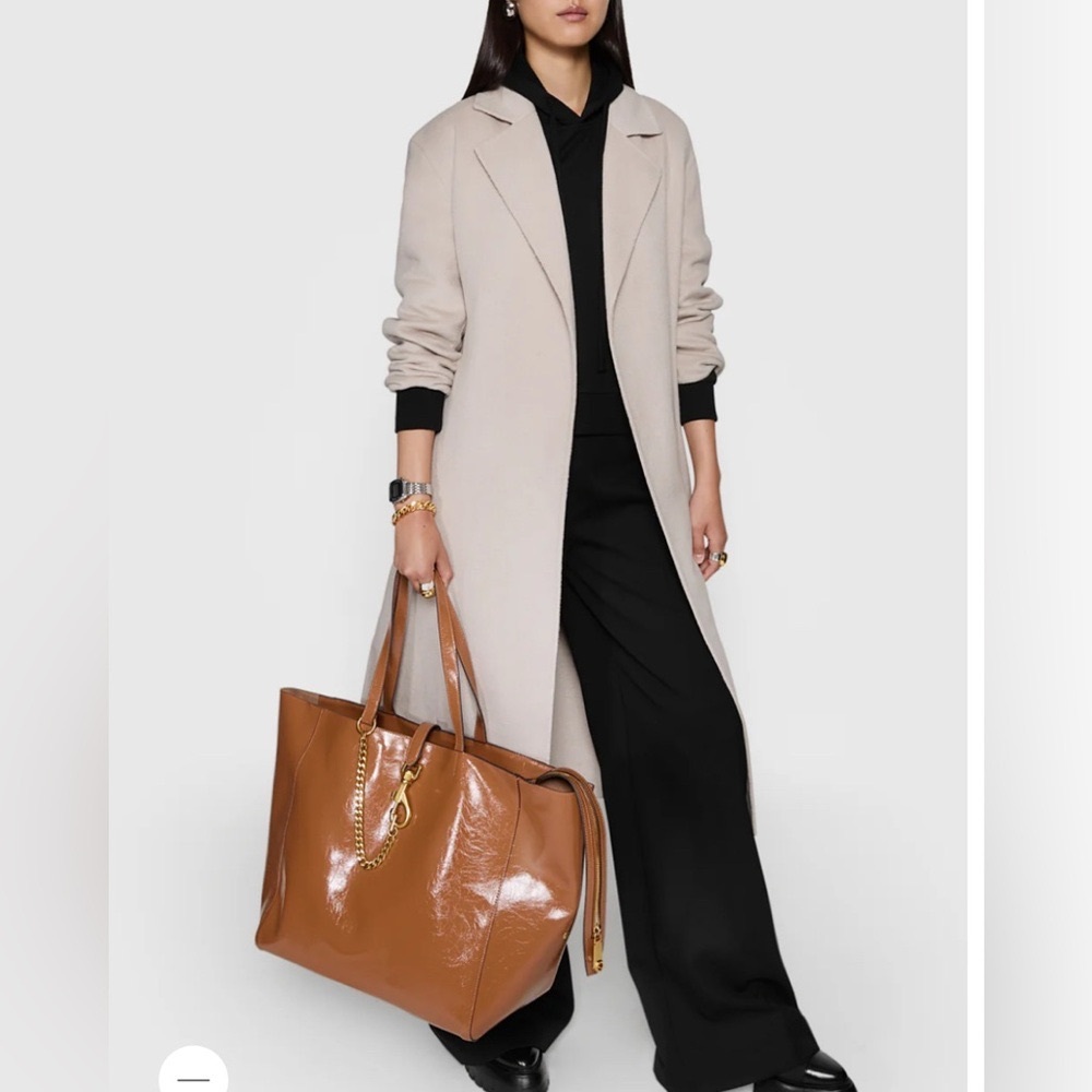 New Double Face Wool Rebecca Minkoff Chic Coat Women’s Long Stone - Picture 1 of 15